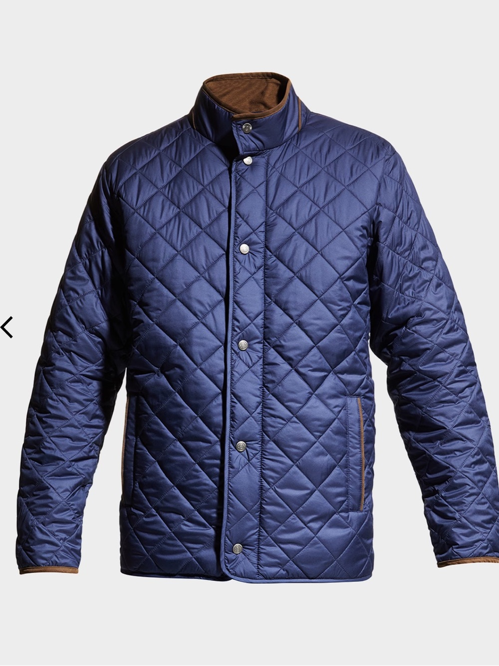Men’s Peter Millar Suffolk Quilted Travel Coat Navy Blue Brown Size Small